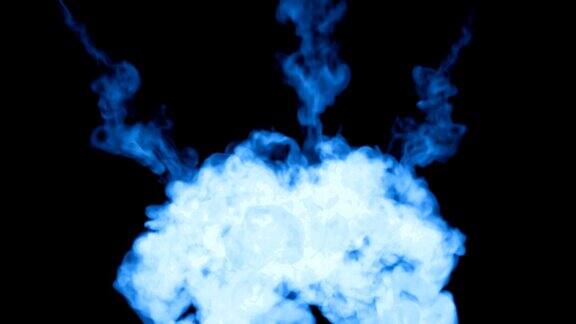 大量流动的荧光蓝色油墨或烟雾孤立在黑色的慢动作蓝色水粉洒在水里用于油墨背景油墨效果Alpha通道使用光磨作为Alpha蒙版