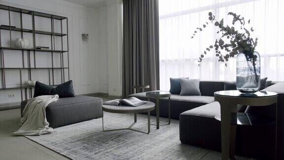 现代现代极简主义客厅与灰色家具
