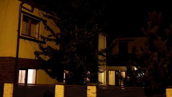当主人晚上回家时由住宅区的松树组成的智能房子就会打开灯