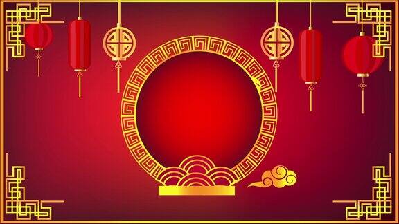 喜庆春节以红色为背景装饰经典喜庆节日传统农历年画以挂灯笼为传统风格