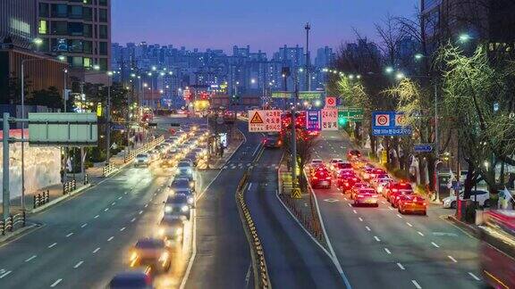 韩国首尔市的交通状况间隔拍摄4k
