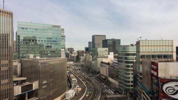 延时:鸟瞰高速公路和东京城市景观在银座东京日本