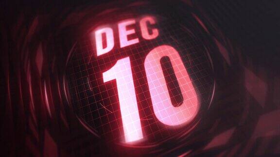 12月10日3d动态图形红外线日历在未来和科技发光霓虹灯拍摄纪念在led等4k循环