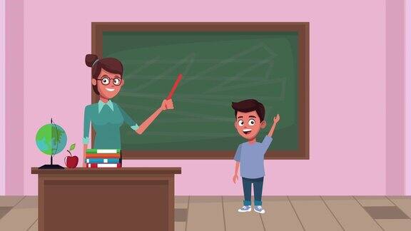 回到学校动画与女老师和男生在教室