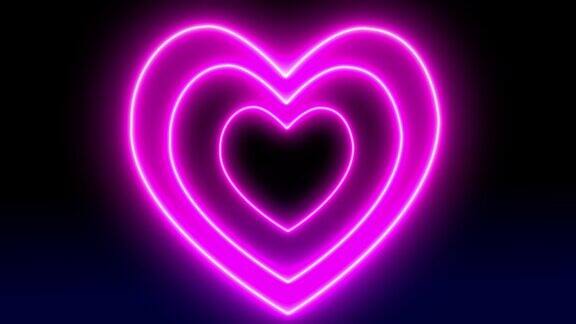 粉色心形标记喜欢霓虹灯发光的动画运动图形