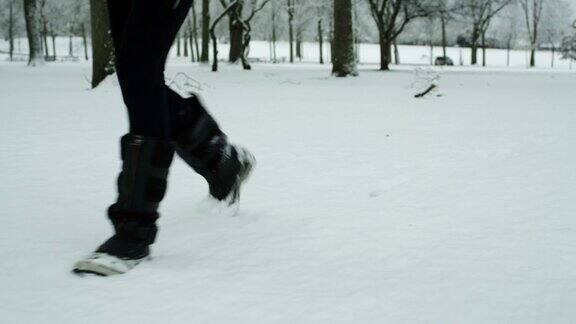 在雪中行走的女人