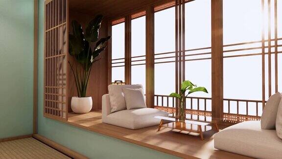薄荷迷你房间日本风格设计三维渲染