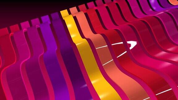 一排带有波浪运动和反射的彩色条纹3d背景