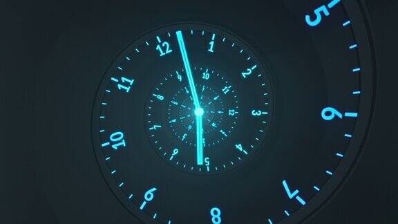 螺旋时钟-时间的流动-黑色蓝色蓝绿色