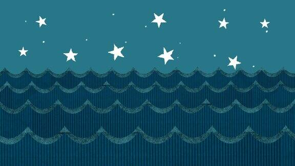纸板海浪在一个卡通星空背景