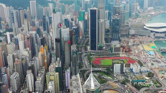 白天市景市区交通湾维多利亚港空中全景4k香港