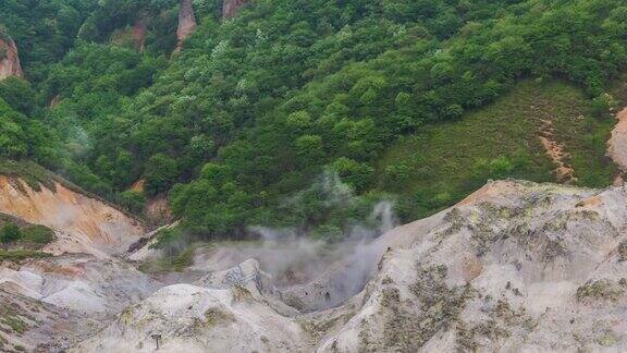 日本北海道登别地狱谷或地狱谷的时间流逝