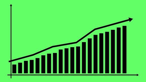 财务增长图与趋势线图经济增长条形图矢量插图孤立在绿色背景上