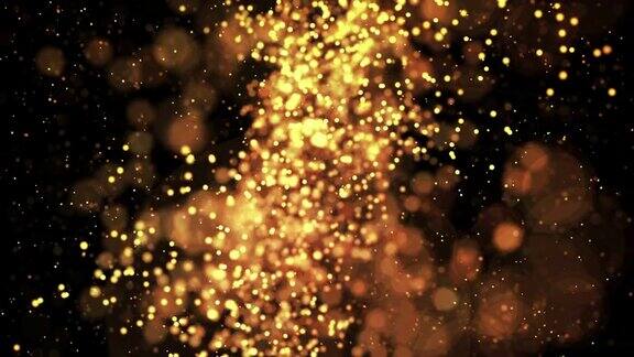 闪闪发光的黄金颗粒在粘性液体中移动它是明亮的节日背景与闪烁的粒子景深散景和亮度哑光作为alpha通道4k3d动画v67