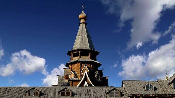 圣尼古拉斯教堂在伊兹梅洛夫斯基克里姆林宫(克里姆林宫在伊兹梅洛夫)莫斯科俄罗斯新教堂采用了俄罗斯传统的木结构建筑
