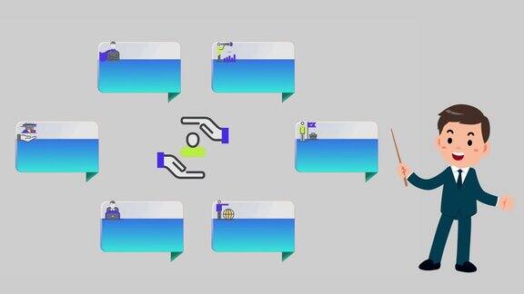 动画演示人与6步信息图模板在灰色背景