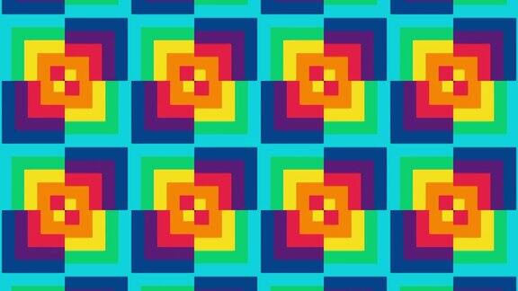 彩虹背景在抽象的运动图形线条模式简单的几何马赛克与多色瓷砖动画在一个无缝循环