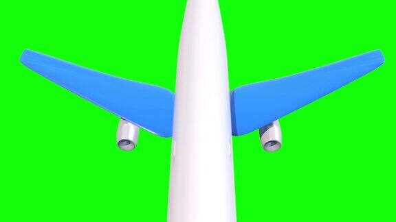 绿色屏幕鸟瞰图从上面的飞机飞行动画3d色度键