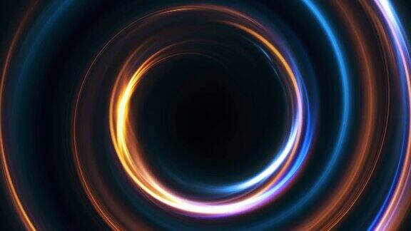 摘要多色无缝环霓虹背景发光漩涡发光圆黑色的优雅光环孤立的力量火花粒子空间隧道导致颜色椭圆闪烁闪烁