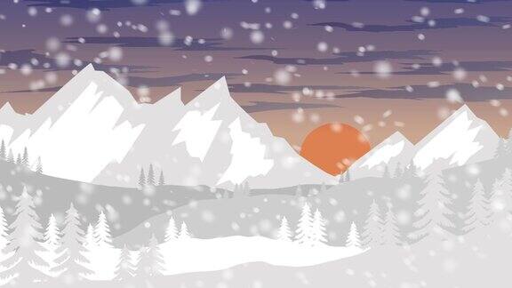 动画背景与雪山在冬天