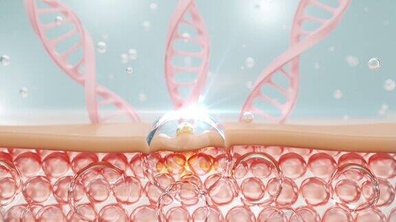 透明的液体气泡内的分子和软背景上的DNA