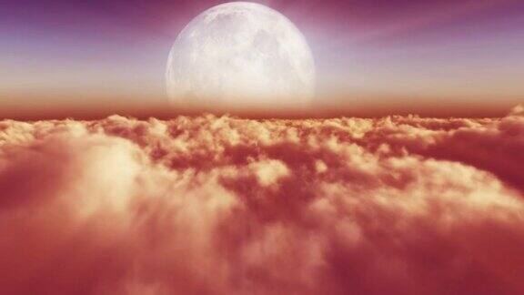 在白天飞在云和月亮上