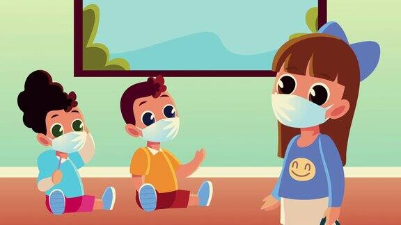 孩子们戴着医用口罩