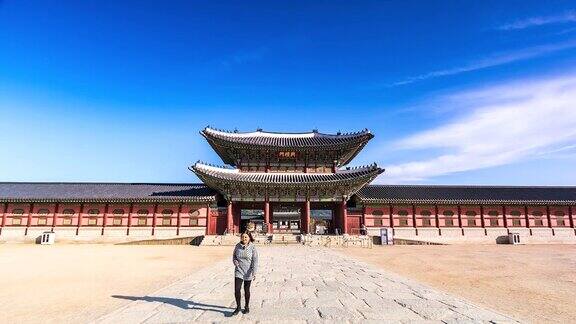 4K韩国京福宫的时光流逝游客