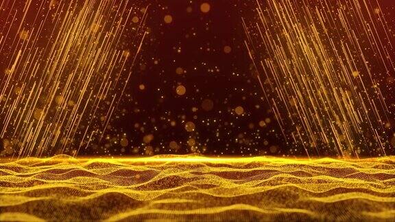 4K背景闪闪发光的黄金颗粒飞扬的灰尘闪闪发光的颗粒