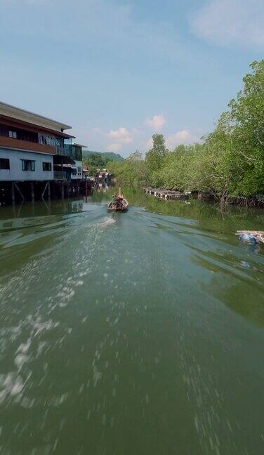垂直视频亚洲传统的长尾渔村人浮舟