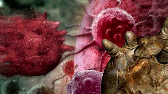 一个受损和分裂的癌细胞的动画
