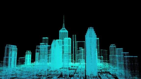 数字城市崩溃3D运动图形未来的网络商务城市和城市能源技术概念