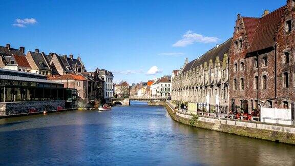 高清延时:比利时利河沿岸的根特古城