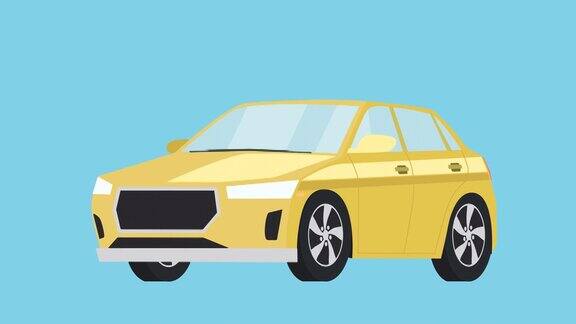 孤立的黄色卡通汽车动画与阿尔法频道