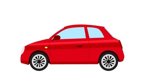 卡通孤立的红色汽车平动画侧视图