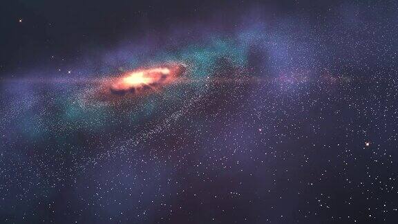4K-3D美丽的星系与明亮闪烁的星星飞行在深空抽象视图星云空间宇宙运动背景