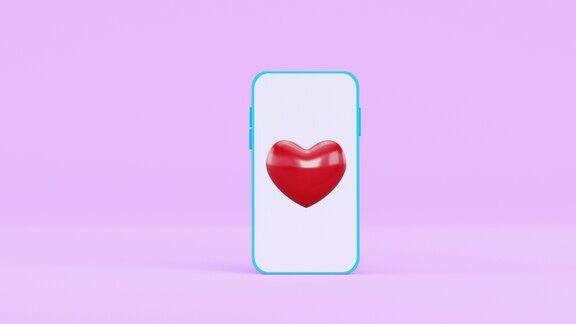 3d心脏在智能手机设备概念:情人节约会软件爱情标志