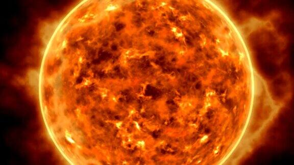太阳恒星表面有太阳耀斑太阳燃烧的三维动画渲染