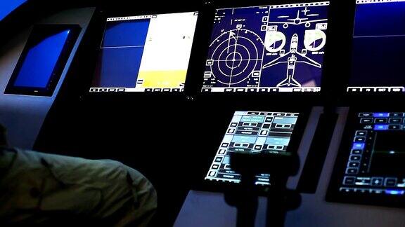 带有数字导航面板的企业飞机座舱视图