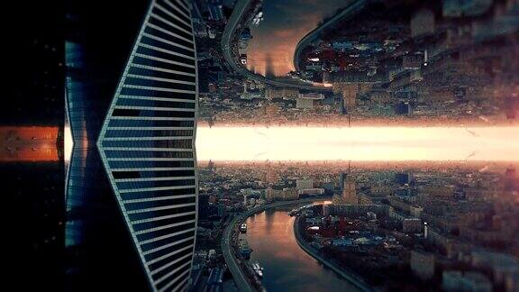 未来城市空中背景镜面效果