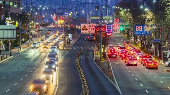 韩国首尔市的交通状况间隔拍摄4k
