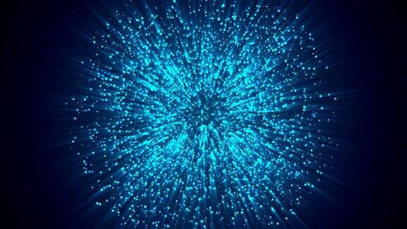 许多抽象的蓝色小粒子在空间中呈球形计算机生成抽象背景三维渲染