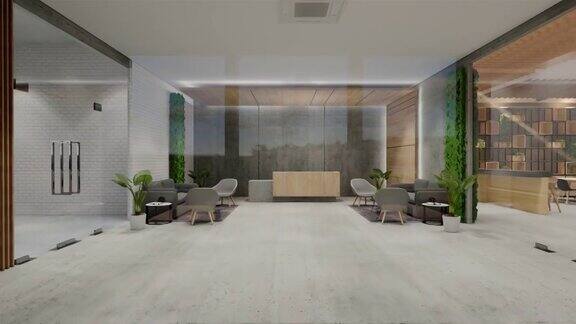 室内空现代Loft办公室开放空间现代办公室镜头现代开放式概念大堂及接待区会议室设计3d渲染