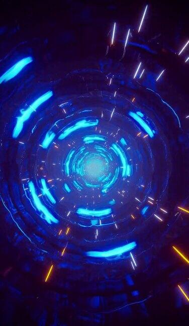穿越梦幻隧道蓝色霓虹灯闪烁垂直循环视频