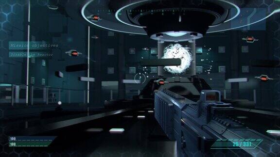 模拟科幻第一人称射击游戏3D游戏Walkthrough第一人称射击与飞船上的枪对抗飞行机器人的战争