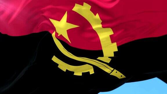 安哥拉国旗迎风飘扬随着蓝天缓缓盘旋