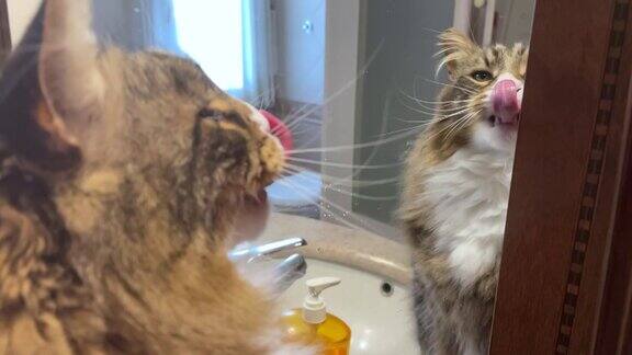猫在镜子里舔鼻子