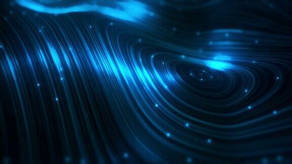 抽象蓝色漩涡线与发光点可循环的背景