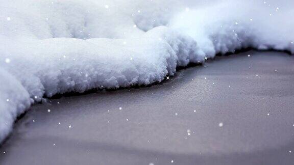 雪与闪光效果的特写冬季场景(循环4k)