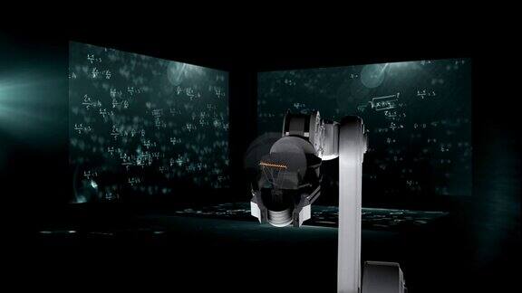 动画的数学方程手写在黑板上机器人拿着灯泡